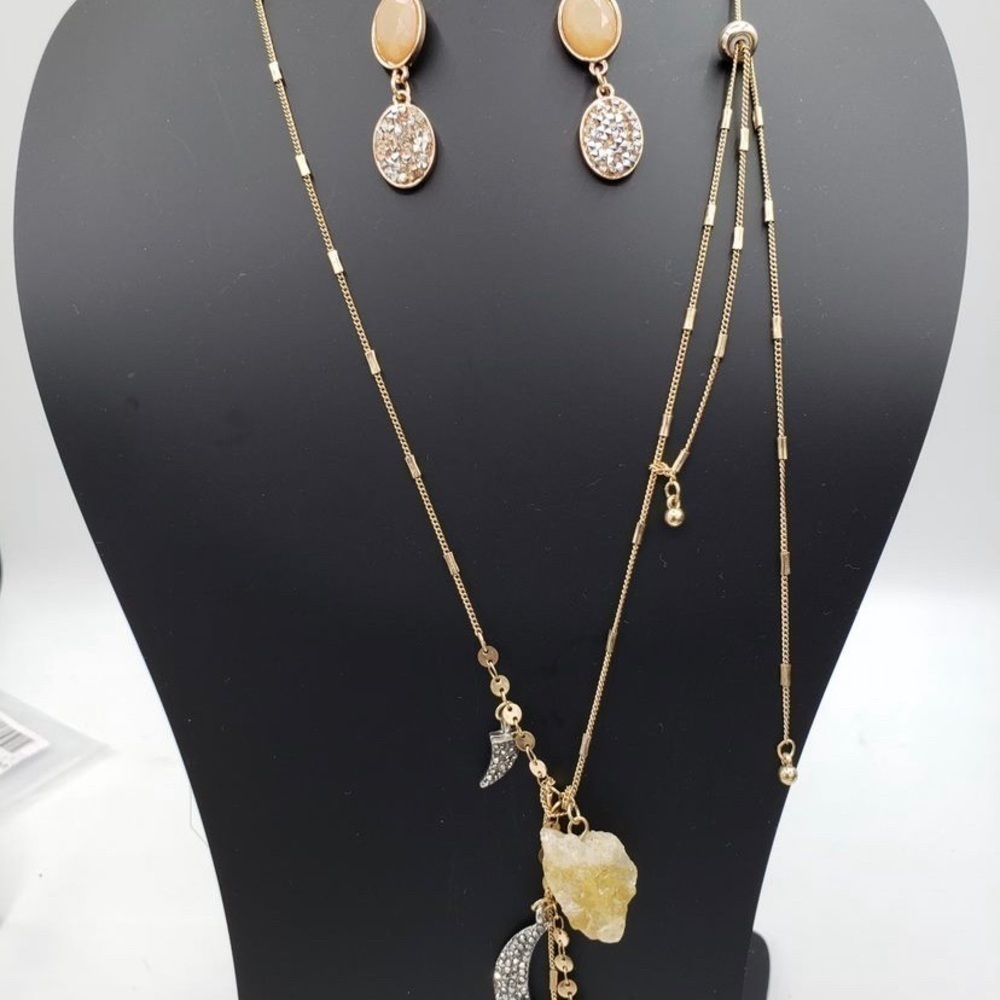 (Bonus Jewelry included ‼️)Gold crystal necklace with earrings set